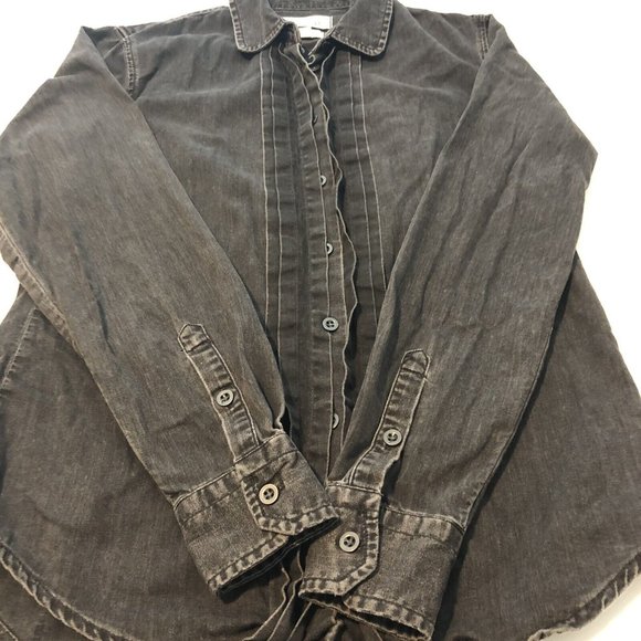 Madewell Black Denim Front Ruffle Button Up Shirt Top Women Size Small - Picture 10 of 16